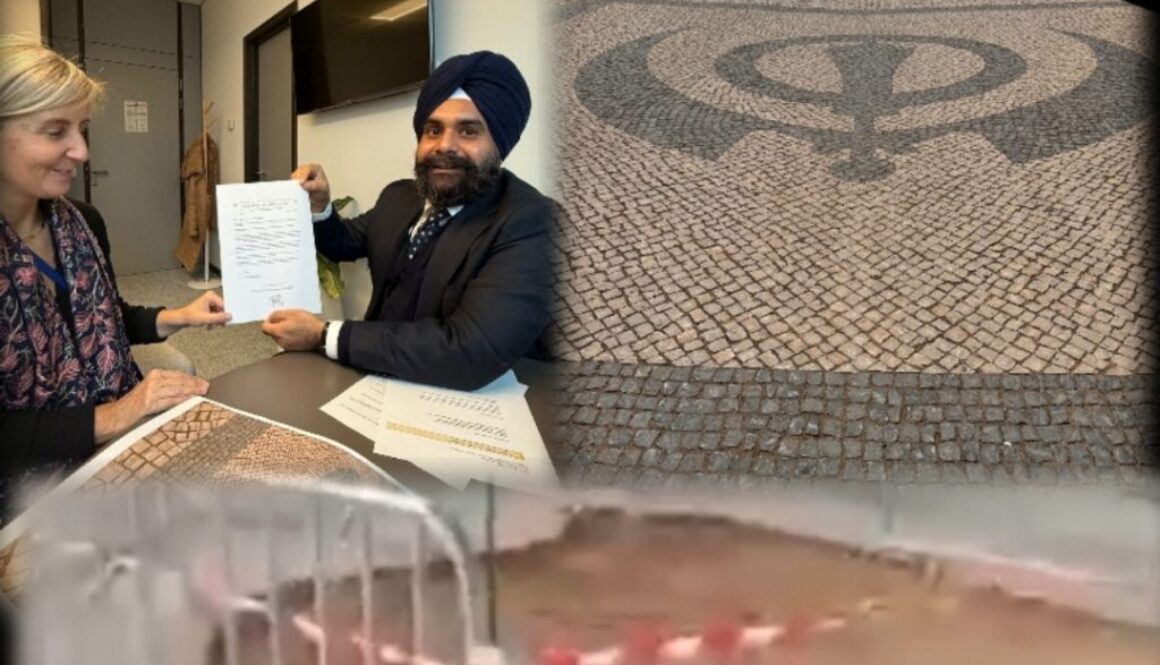 Khanda and Other Religious Symbols Painted on a Road in Portugal, Europe