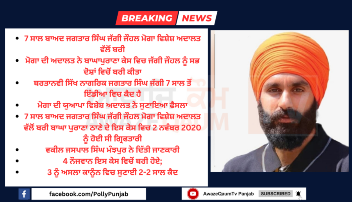 “Jagtar Singh Jaggi Johal Acquitted by Moga Special Court After 7 Years”