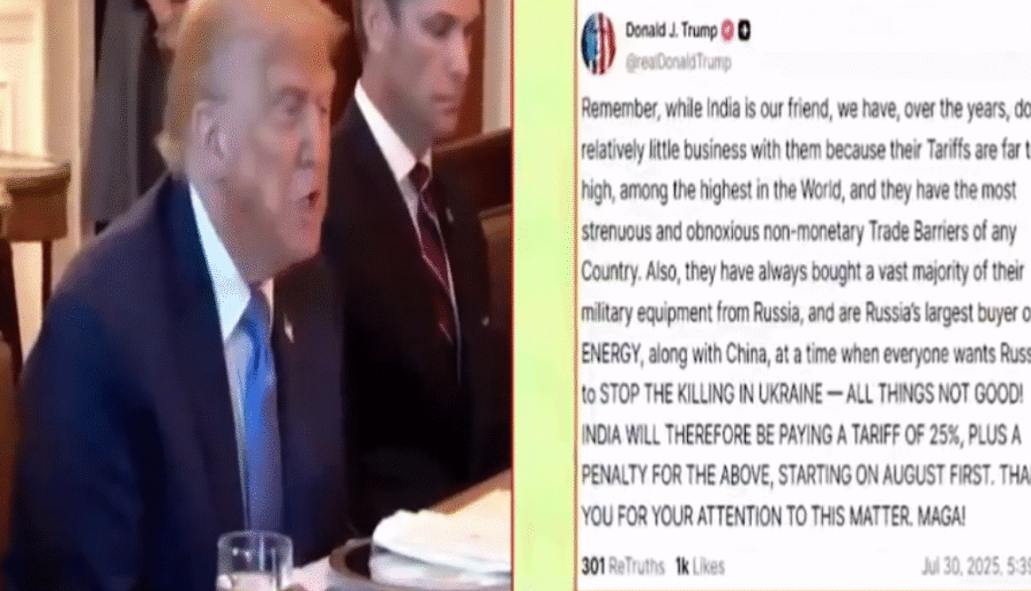 USA Announces 25% Tariff on India; Donald Trump Targets Oil & Arms Deals with Russia, Effective from August 1