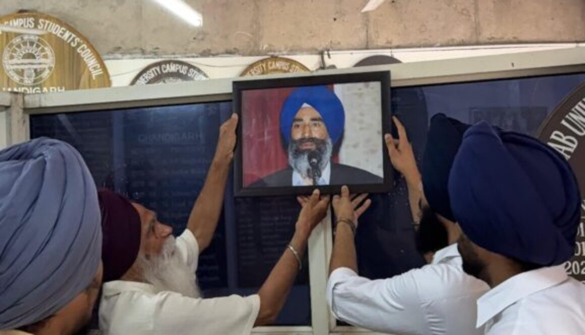 Ashmeet Singh takes oath in Punjabi as PU student council president, decorates stage with Khalra Ji’s portrait.