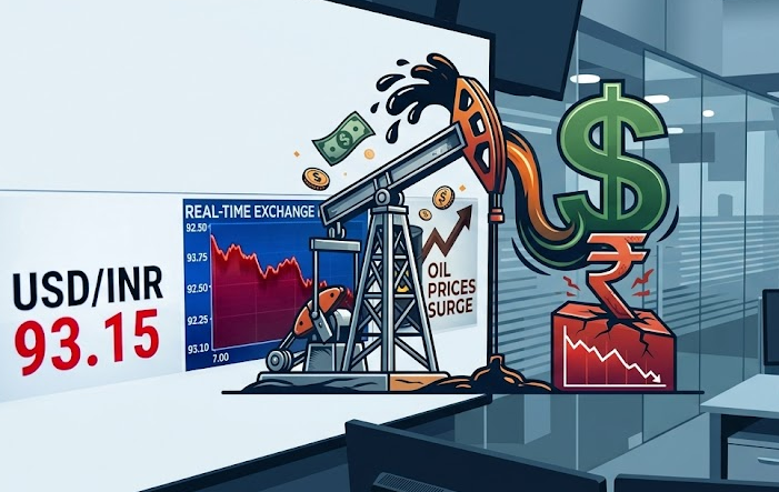 “Indian Rupee Weakens Further Against Dollar, Falls Beyond Rs 93 Amid Oil Surge”