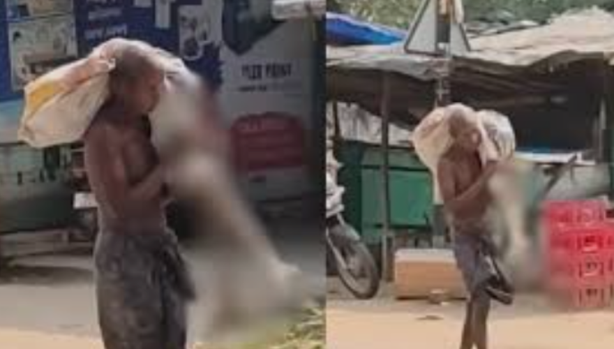 man carries skeleton bank India