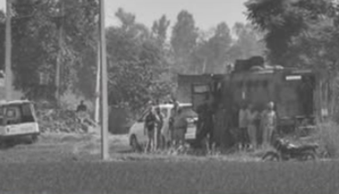 Punjab Police officials at the encounter site in Tarn Taran
