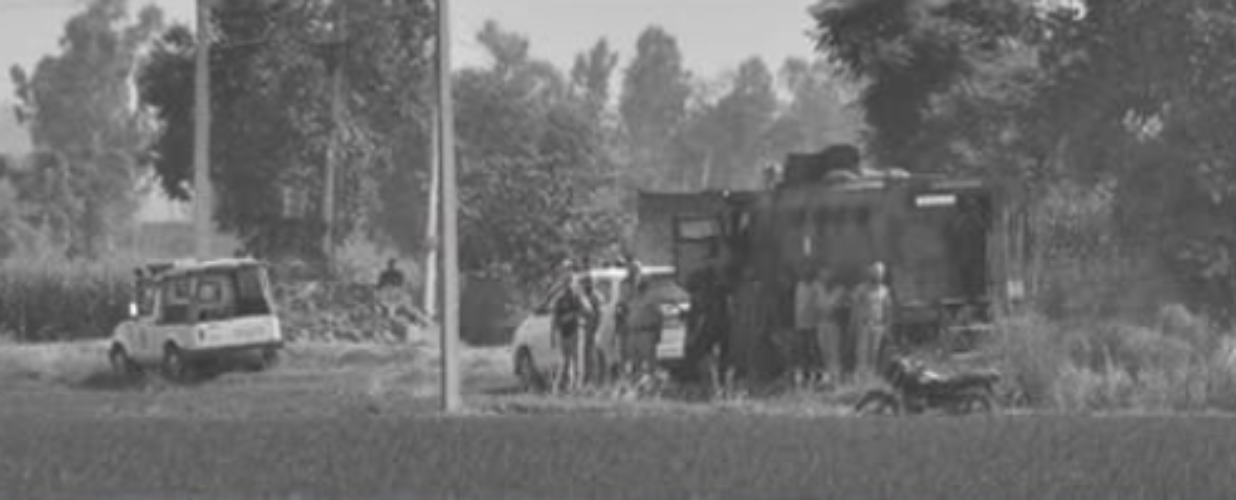 Punjab Police officials at the encounter site in Tarn Taran