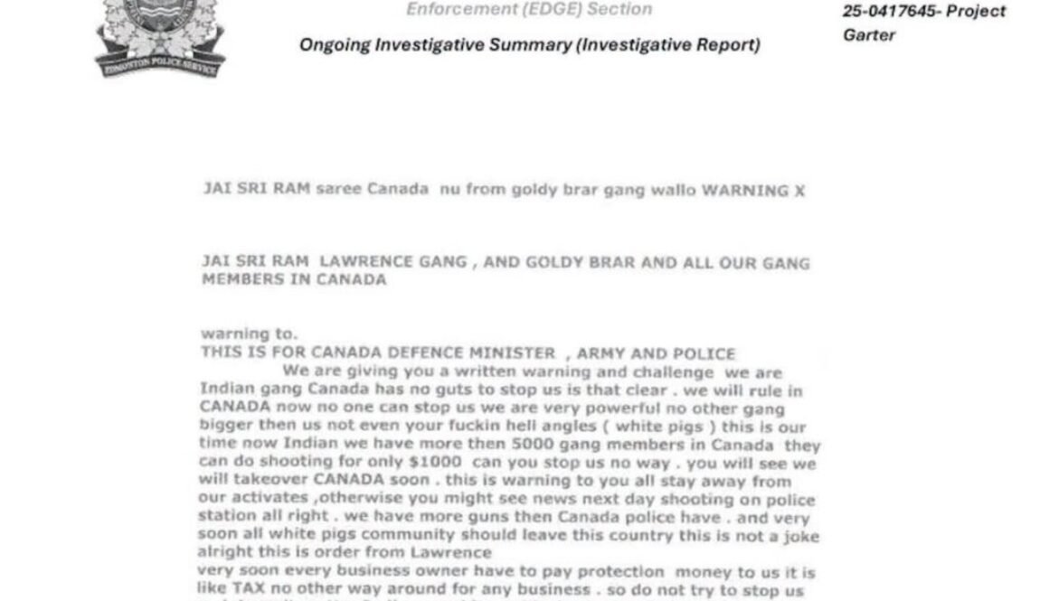 Lawrence Bishnoi Gang Canada | Threat Letter