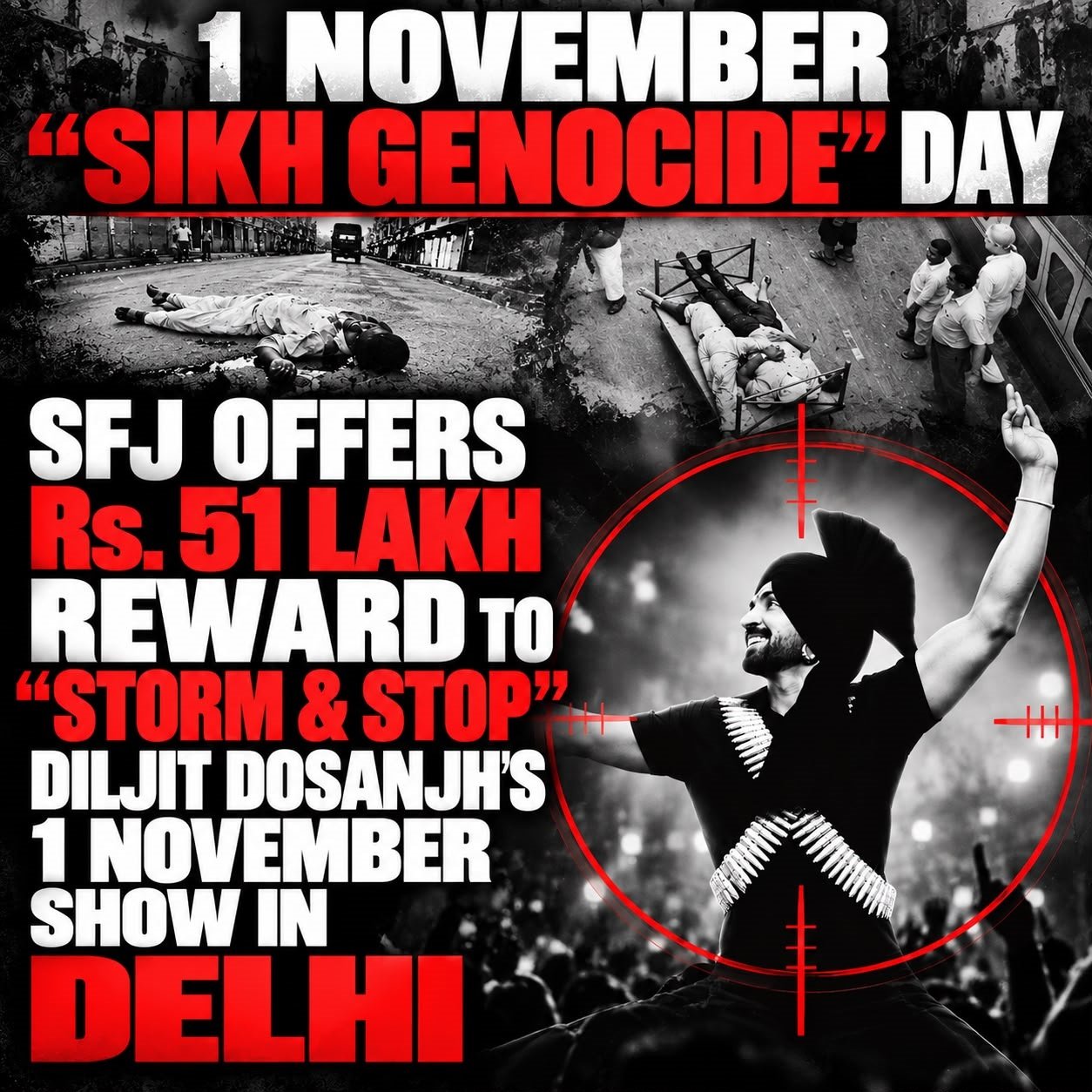 SFJ issues a stern warning regarding Diljit Dosanjh’s November 1st Delhi show; announces a ₹51 lakh reward for disrupting the event